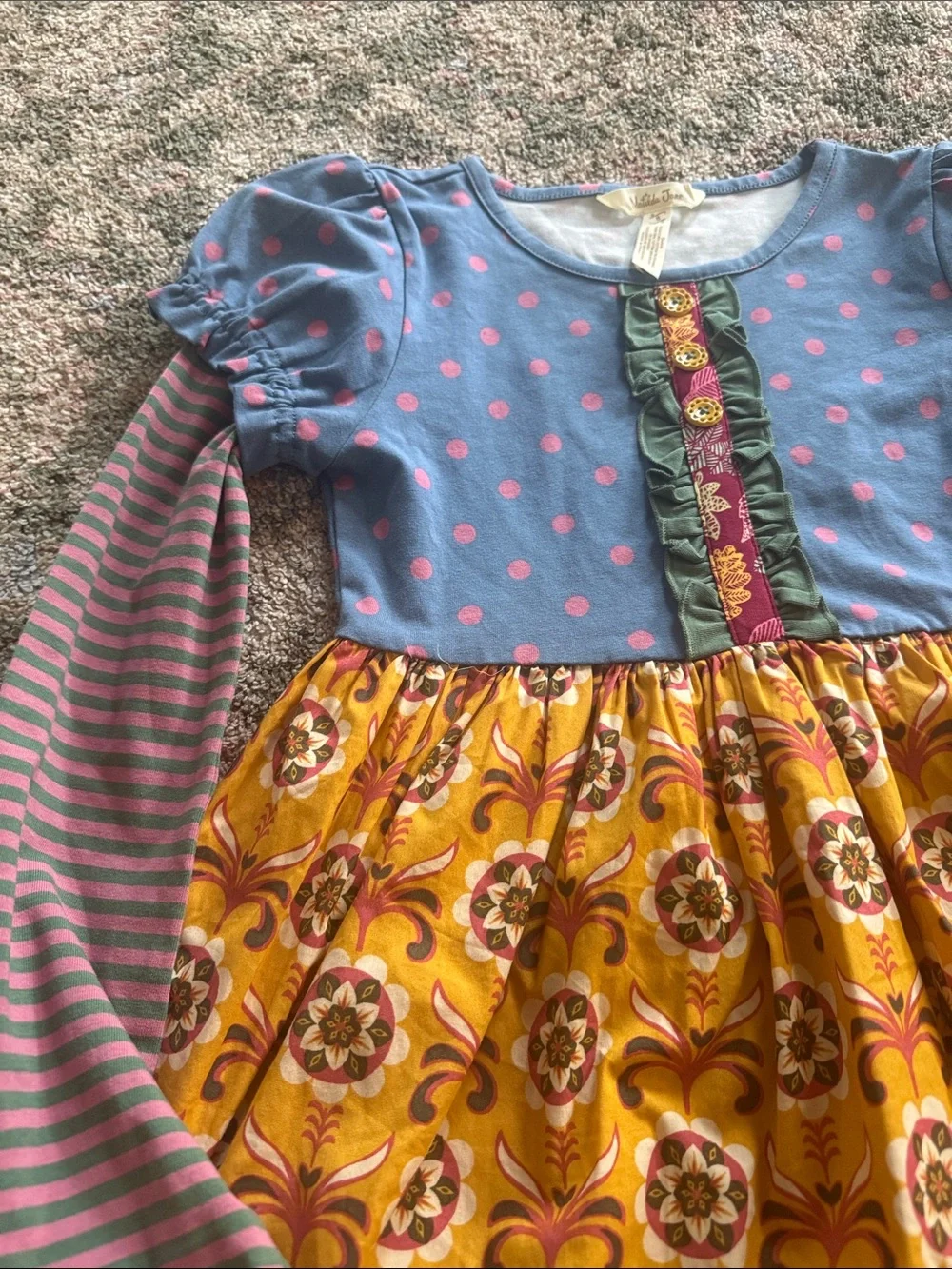 Matilda Jane Long-Sleeve Mixed-Print Dress in Blue, Pink & Mustard size 8